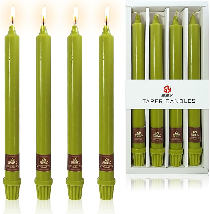Light Green Taper Candle 10 Inch Long Candlesticks Unscented Dripless Tapered Candle Set for Home Decor Wedding Party Dinner Candles, 4 Pack