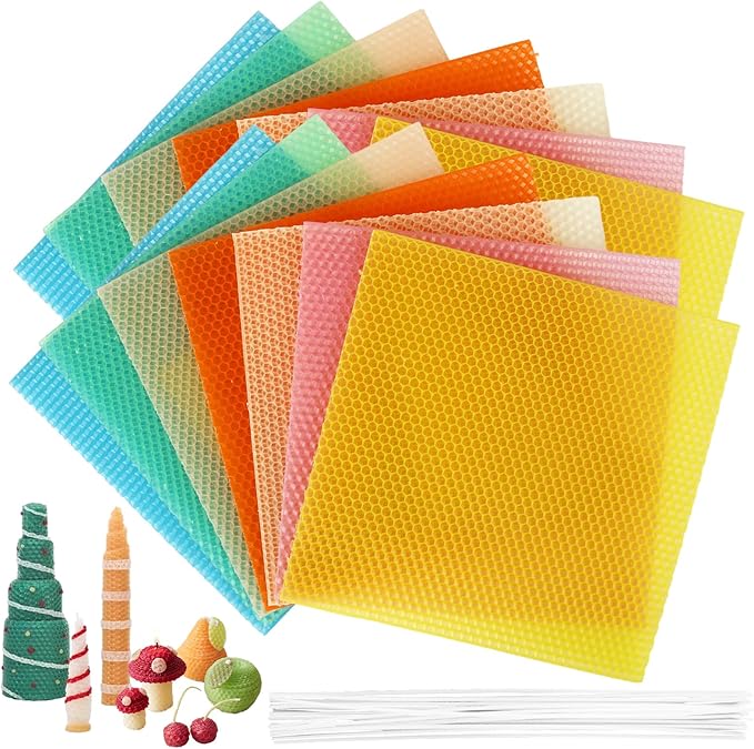 8x8 Inch Beeswax Sheets for Candle Making, 21 PCS Beeswax Candle Making Kit for Adults, 7 Macaron Colors Beeswax Honeycomb Sheet with Cotton Wick for DIY Craft Gift