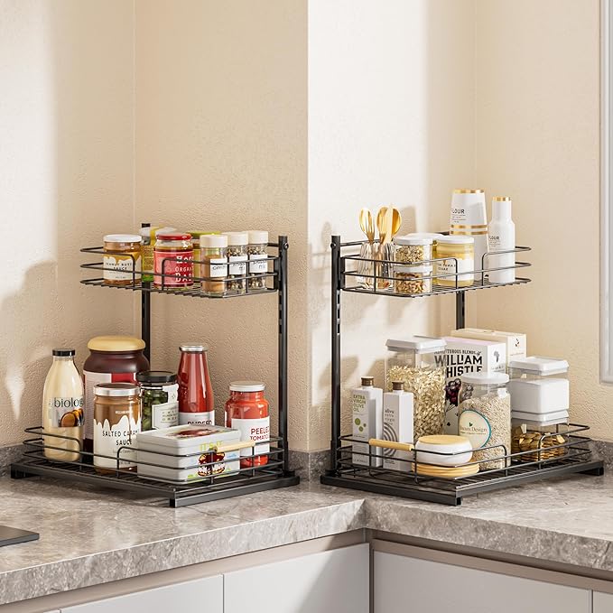 Delamu Under Sink Organizer, Height Adjustable Under Sink Organizers and Storage, Slide Out Under Sink Storage Shelf for Kitchen Bathroom Pantry Cabinet