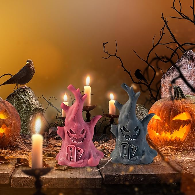 Ghost Tree Stump Candle Silicone Molds Resin Casting Mould for DIY Halloween Candle Making Polymer Clay Craft Plaster Home Decoration