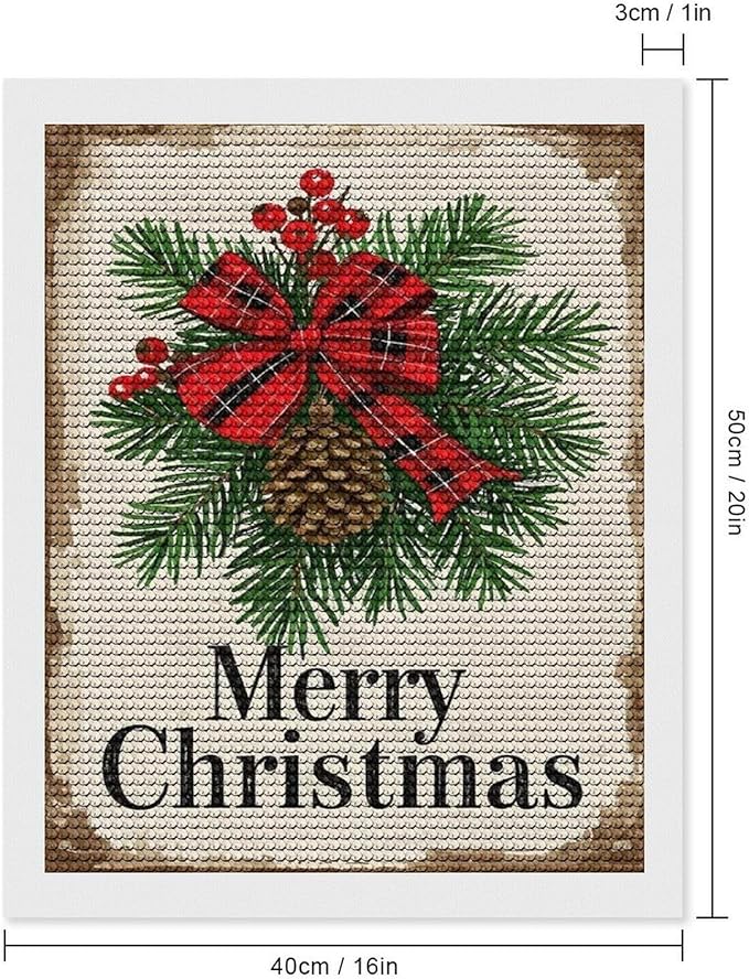 AIVKIEJK Diamond Painting Kits for Adults - Merry Christmas Holly, Pine Cones & Red Plaid Bow Painting DIY 5D Full Drill Diamond Dots Paintings with Diamonds Gem Art and Crafts Home Decor 16"x20"