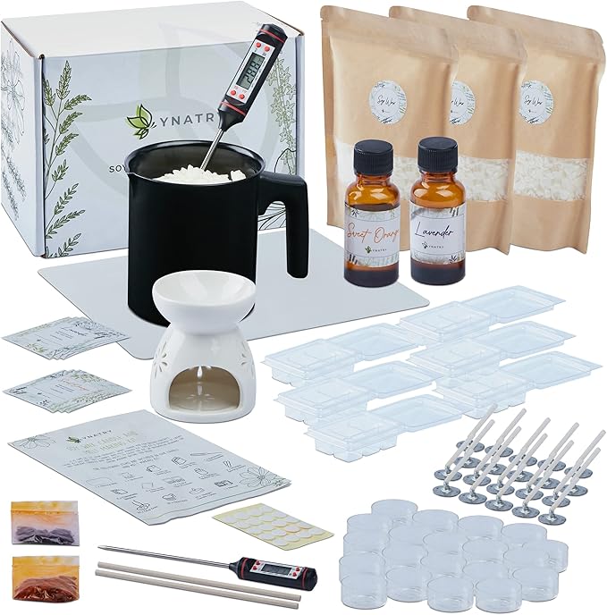 YNATRY All-in-One DIY Soy Candle Kit for Beginners – Natural Soy Wax, Fragrance Oils, Cotton Wicks, Dye Chips, and Tools – Create Candles and Wax Melts