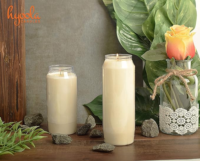 Hyoola 9 Day Prayer Candles 7 inch Tall Pillar Candles for Religious, Memorial, Party Decor, Vigil and Emergency Use - Vegetable Oil Wax in Plastic Jar Container, White (Pack of 20)