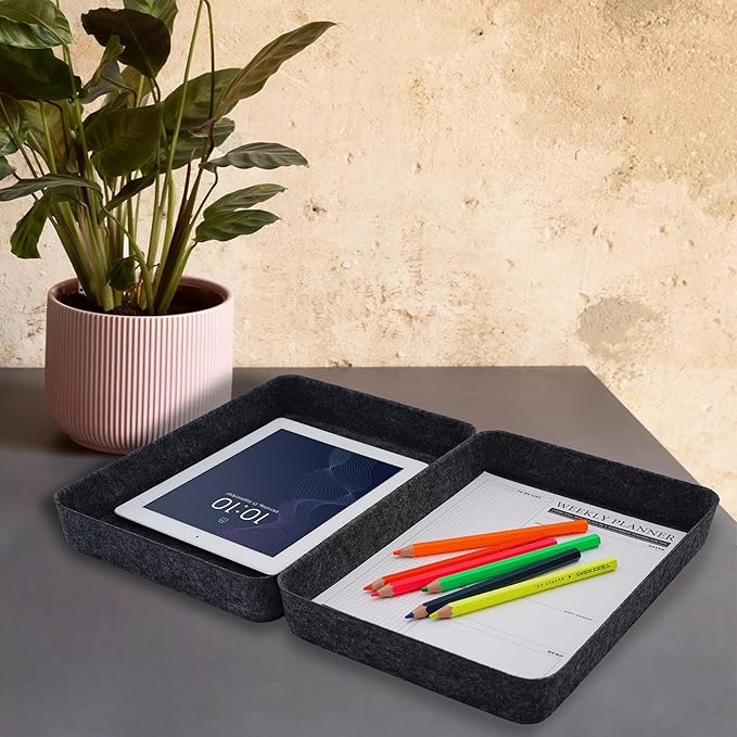 Welaxy 2-piece Office desk drawer organizer tray letter-size documents paper book file Folder Holder storage bins (Charcoal)