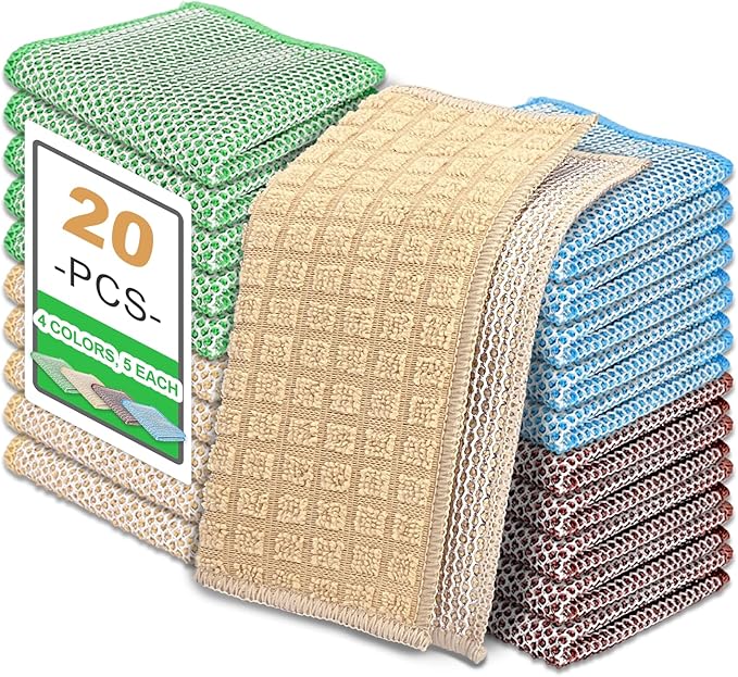 20 pcs Multipurpose Wire Dishwashing Rags, Upgraded 2-Layer Non-Scratch Metal Wire Dish Cloths for Wet/Dry Use, Reusable for Kitchen & Cookware, Sinks Utensils Stovetops, Multicolor, 7.87"x7.87"