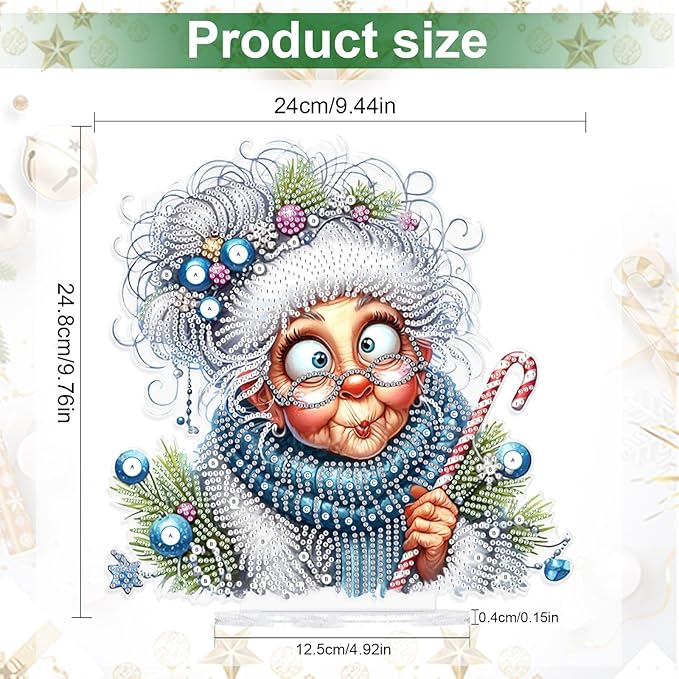 antor 5D Diamond Art Painting Ornament Kits Lovely Grandma, DIY Diamond Art Painting Desktop Ornament, Special Shaped Crystal Rhinestone Diamond Art Table Top Home Office Christmas Decor (24x24.8cm)