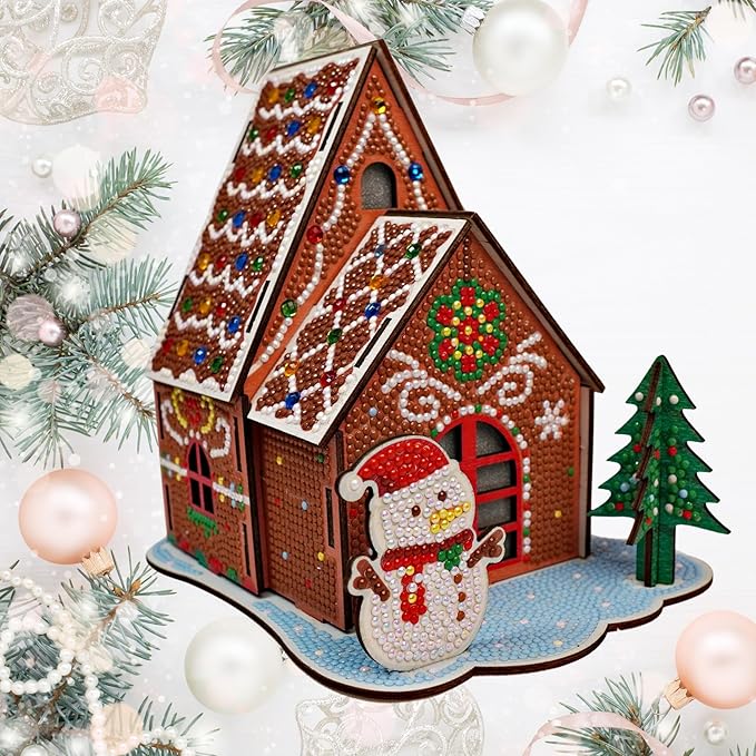 Party Ready 3D Diamond Painting Gingerbread House Christmas Cabin Kit – DIY Holiday Décor, Full Drill Mosaic Art, Festive Craft Kit (Gingerbread House)