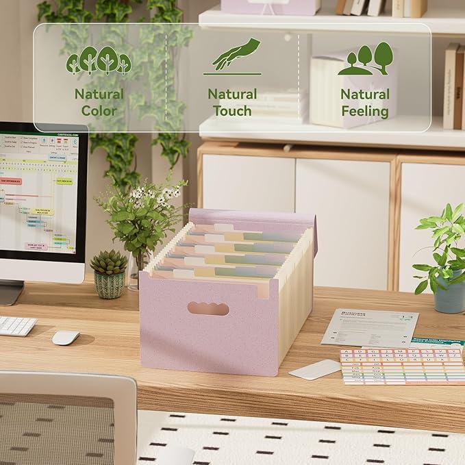 EcoStash Accordion File Organizer, 26 Pockets Wheat Straw Expanding File Folder, Monthly Bill Receipt Organizer, A-Z Tabs, 100% BPA Free, Return to Nature, Healthy Living-Lavender Purple
