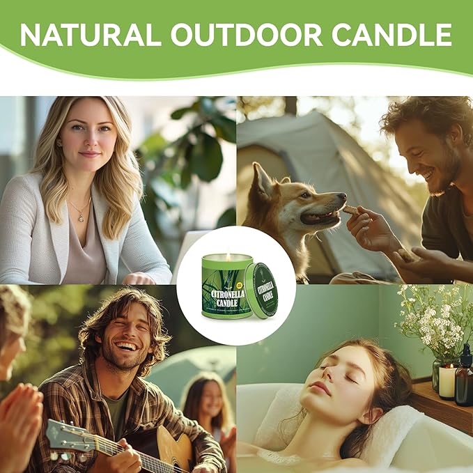 Citronella Candles Outdoor Set, 2 Pack Jar Candle for Patio Camping Backyard Picnic, Scented Candles Sets Gifts for Men Women, 9 Oz Bug Non Toxic Mosquito Candles Repellent Back to School Gifts