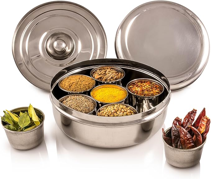 Indian-Tiffin Spice Container - Masala Dabba - 7 Compartments, Airtight