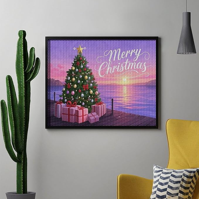 AIVKIEJK Diamond Painting Kits for Adults - Merry Christmas Coastal Winter Beach Painting DIY 5D Full Drill Diamond Dots Paintings with Diamonds Gem Art and Crafts Home Decor 16"x20"