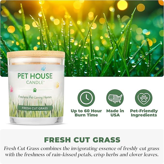 Pet House 9 oz Fresh Cut Grass Scented Candle, Clean Burning, Long Lasting Plant-Based Pet Odor Candle, 60 Hour Burn Time - 2 Pack