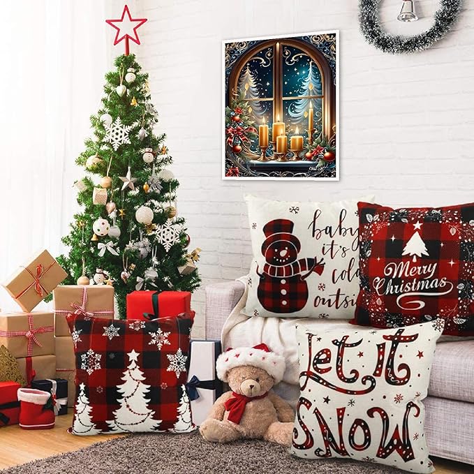 mjcakrn Christmas Diamond Art Kits for Adults, Christmas Candles Diamond Painting Kits for Adults Beginners, 5D DIY Full Drill Round Rhinestone Gem Art Crafts Paintings for Home Wall Decor 12x16 inch