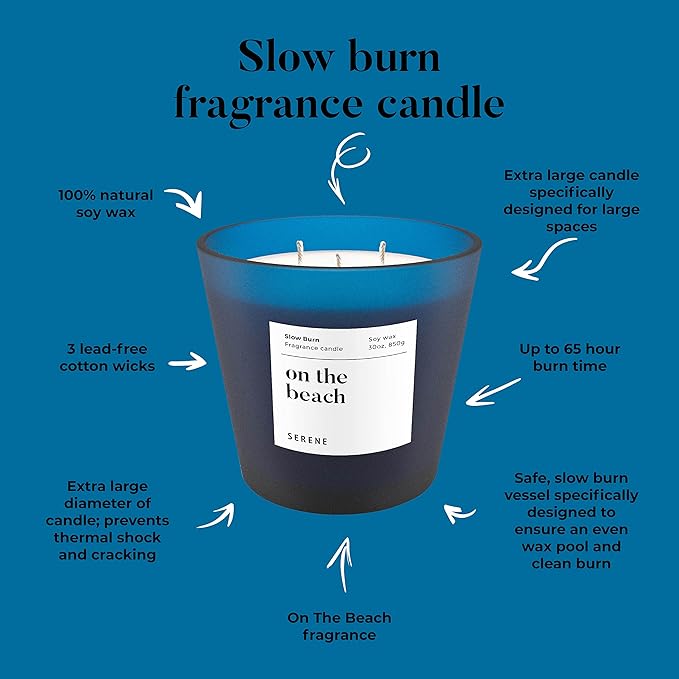 Hidden Label On The Beach Scented Candle, Non Toxic 30oz Large 3-Wick Soy Wax Candle, Up to 120 Hours Slow Burn, Ocean Sea Salt Home Fragrance for Bathroom, Spa Relaxation & Beach Gift