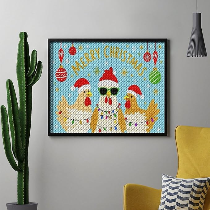 AIVKIEJK Diamond Painting Kits for Adults - Christmas Rooster Santa Hat & Fashion Glasses Painting DIY 5D Full Drill Diamond Dots Paintings with Diamonds Gem Art and Crafts Home Decor 16"x20"