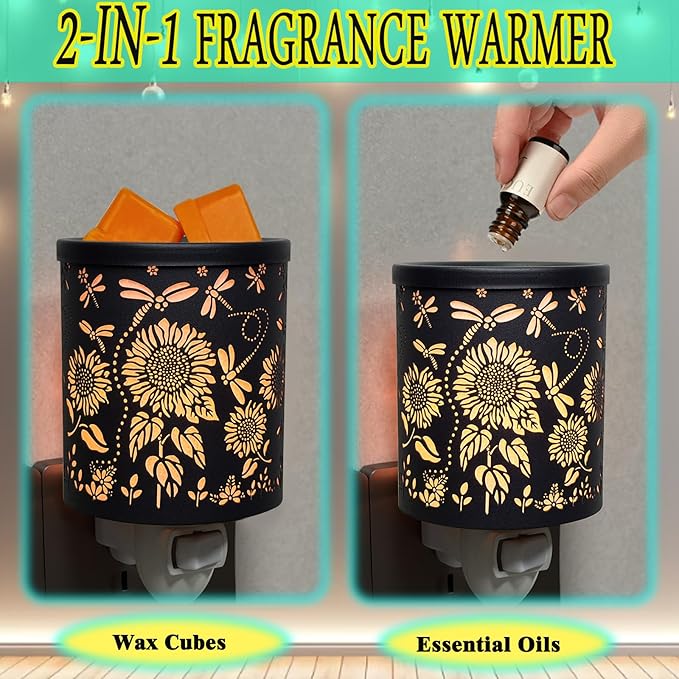 Plug in Wax Warmer Candle Wax Warmer for Scented Wax melt Warmer Electric Wax Burner Fragrance Oil Candle Warmer Office Bedroom Gift & Home Decor(Sunflowers with Dragonflies)
