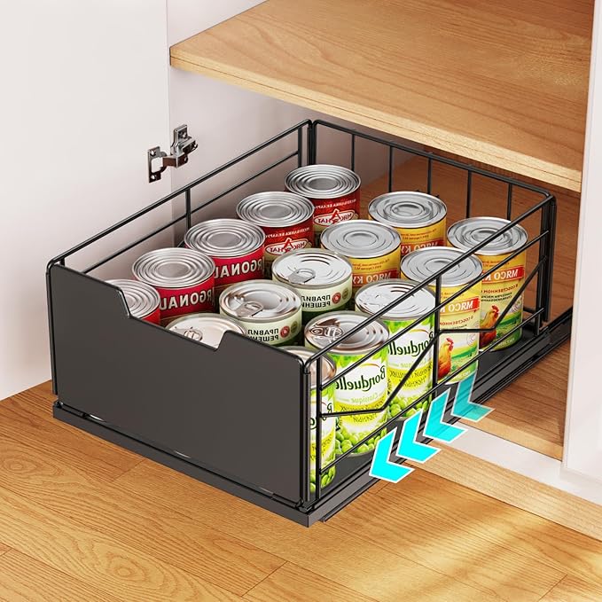 iSPECLE Pull Out Cabinet Drawer - For (12" - 36") Wide Cabinet, No Drilling Ideal for Renter, Easy Slide Out Access Items No More Digging, Large Capacity Store More for Kitchen Pantry Bathroom, 1 Pack