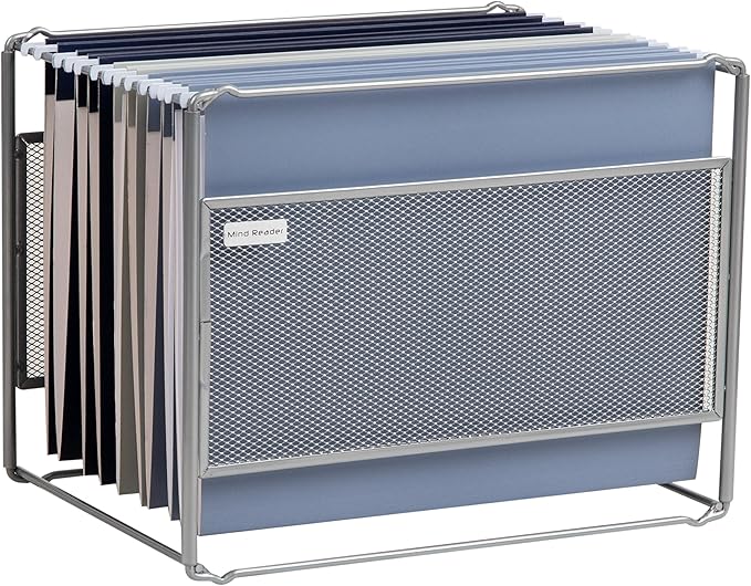 Mind Reader Hanging File Folder Organizer, Desktop Organizer, Storage, Office, Metal Mesh, 13"L x 9.75"W x 10.25"H, Silver