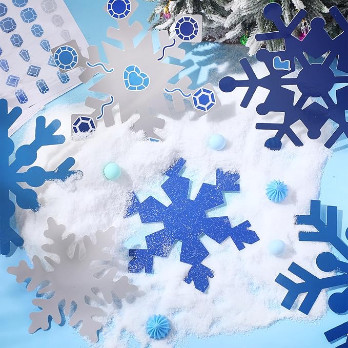 Zonon 24 Pieces Holiday Snowflake Craft Kit Winter DIY Hanging Craft Ornaments Snowflake Kit for Christmas Tree Home Activity Decorations(Blue, White)
