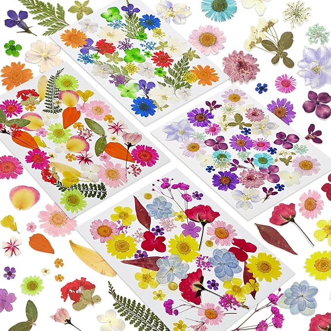150 Pcs Pressed Flowers Bulk Dried Flower for Crafts, Dried Wildflowers Leave Natural with Tweezer for Resin Mold Scrapbooking Nail Soap Making DIY