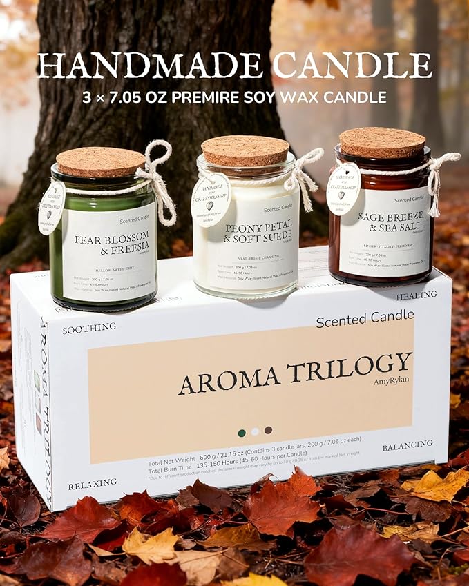 3 Pack Non-Toxic Soy Wax Scented Candles Gift Set for Women, 21.15oz Wooden Wick Candle for Home, 135H Long Burn Time, Aromatherapy Candles, Birthday, Anniversaries, Wedding, Christmas