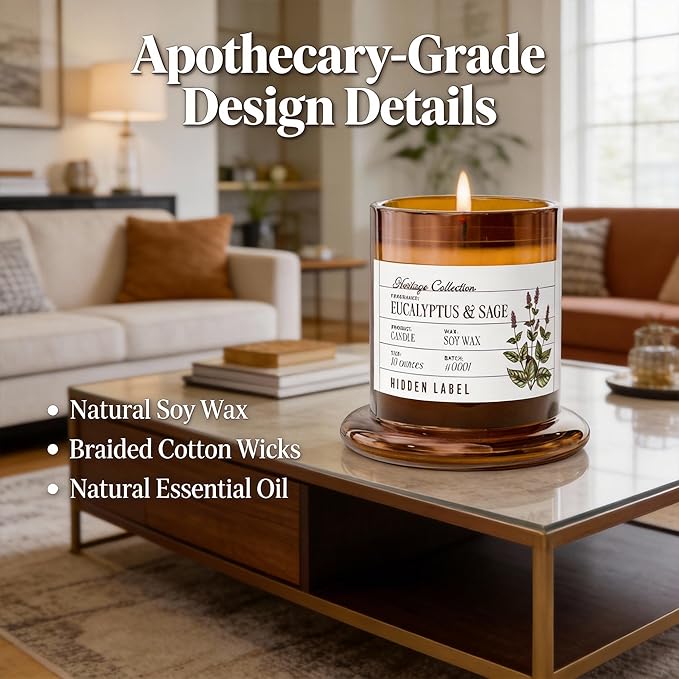 Eucalyptus & Alpine Sage Candle, 10oz Non Toxic Soy Candle in Clear Bell Jar, 55-Hour Clean Burn | Mountain Fresh Aromatherapy, Laboratory Aesthetic Home Décor, Luxury Gift for Clean Living