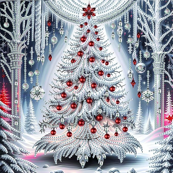 Christmas Tree 5D Special Shape Diamond Art Kits for Beginners, Christmas Winter Theme Diamonds Painting Kits for Adults,DIY Crystal Rhinestones Diamond Paintings for Home Wall Decor 12×12Inch