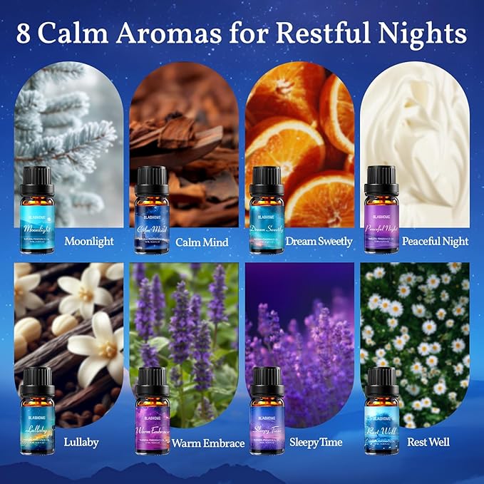 SLASHOME Essential Oils for Diffuser, 8 Pack Aromatherapy Oils Set for Humidifiers - Lavender, Vanilla, Sandalwood & More - Scented Oil for Sleep, Relaxation, Candle & Soap Making, Home Fragrance Gift