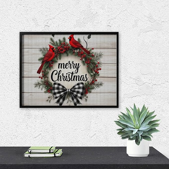 AIVKIEJK Diamond Painting Kits for Adults - Christmas Red Cardinal Birds Wreath Painting DIY 5D Full Drill Diamond Dots Paintings with Diamonds Gem Art and Crafts Home Decor 12"x16"