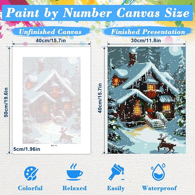 Skyboda Christmas Paint by Numbers Kit for Adults Beginners with Frame, Landscape Adult Paint by Number Kits on Canvas, Easy DIY Oil Painting Kits for Home Decor, 8x12in