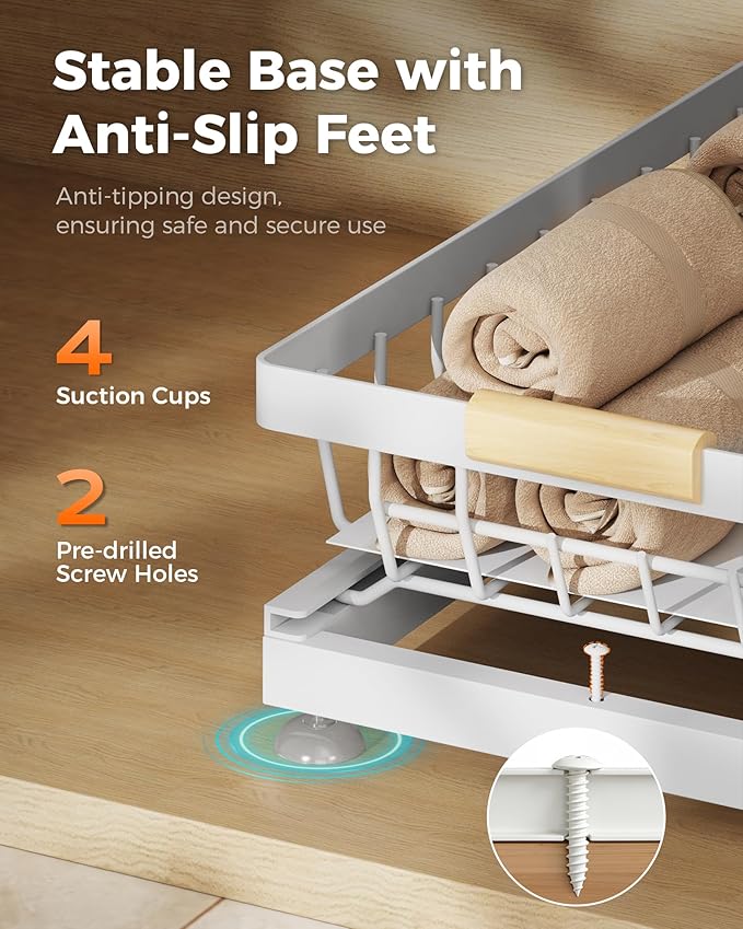 3 Pack Under Sink Organizer, Multi-Purpose 2 Tier Pull-Out Metal Under Kitchen Sink Organizer, Height Adjustable Storage Shelves for Kitchen Bathroom Cabinet (White)