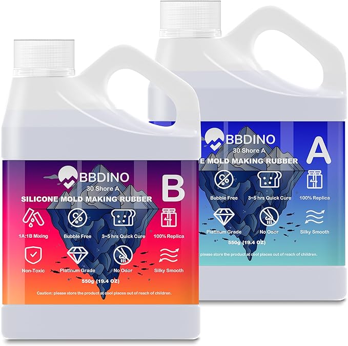 BBDINO Silicone Mold Making Kit, Liquid Silicone for Molds Making 30A Clear, High Strength Silicon Rubber 38.8 Oz, 1:1 by Volume Ideal for Mold Casting of Resin/Jewelry/Candle/Concrete/Plaster