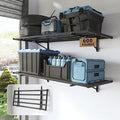 FLEXIMOUNTS Fold-Down 2x4ft Garage Wall Shelving, 2-Pack Heavy Duty Folding Garage Shelving Wall Mounted, 600 lbs Capacity, Storage for Power Tools, Garden Supplies & Seasonal Storage, Lite Series