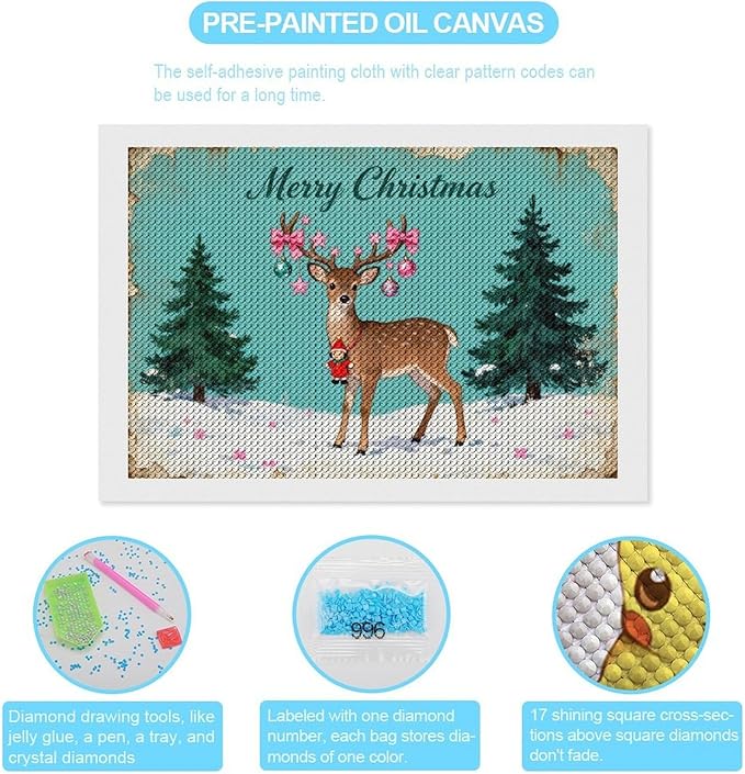AIVKIEJK Diamond Painting Kits for Adults - Merry Pink Christmas Santa Deer & Tree Painting DIY 5D Full Drill Diamond Dots Paintings with Diamonds Gem Art and Crafts Home Decor 8"x12"