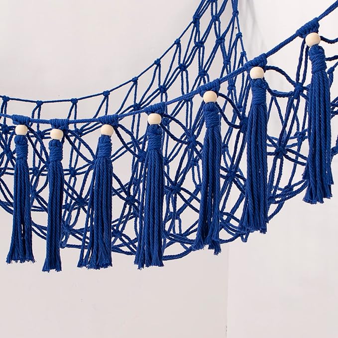 MAKEONEWO Stuffed Animal Toy Hammock Hanging-Handmade Large Blue Macrame Organizer Display Corner Plush Toys Net Holder for Boho Nursery Playroom Boy Bedroom Kids Room Storage Dark, 1 Pack