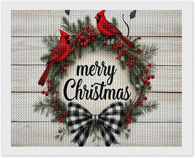 AIVKIEJK Diamond Painting Kits for Adults - Christmas Red Cardinal Birds Wreath Painting DIY 5D Full Drill Diamond Dots Paintings with Diamonds Gem Art and Crafts Home Decor 16"x20"