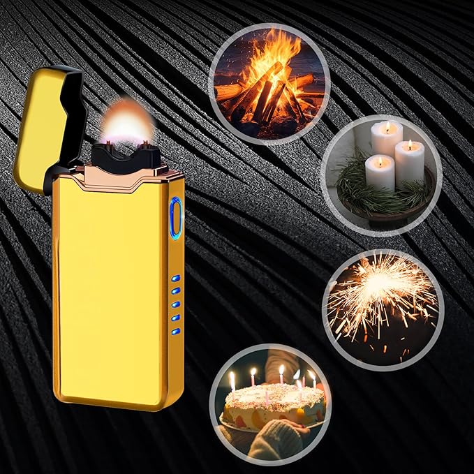 YOZWOO Plasma Lighter - USB Rechargeable Lighter High Power, Windproof Lighters Arc Lighters with Long Life Battery for Outdoor Camping, Hiking, BBQ (Gold)