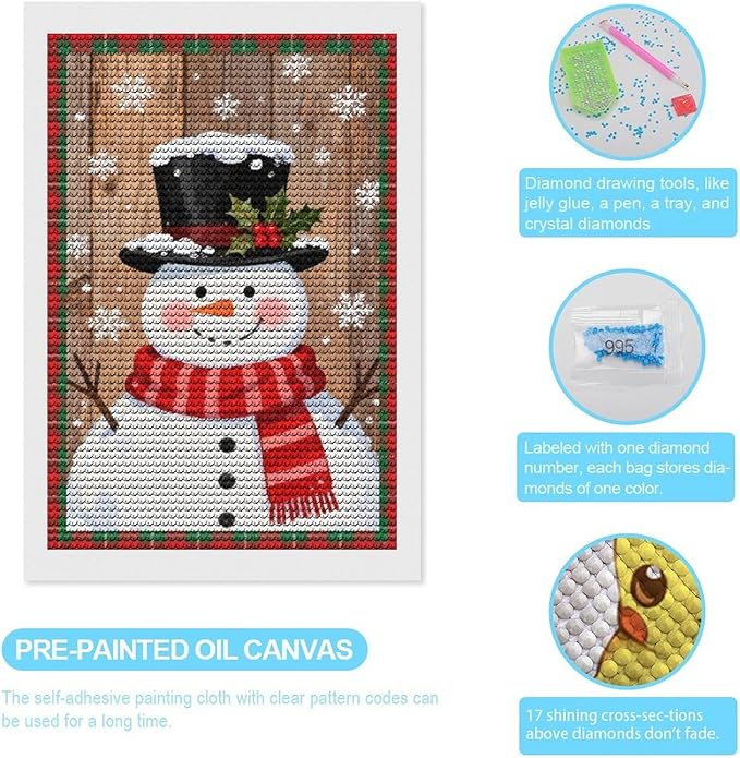 AIVKIEJK Diamond Painting Kits for Adults - Festive Snowman Red Scarf Painting DIY 5D Full Drill Diamond Dots Paintings with Diamonds Gem Art and Crafts Home Decor 8"x12"