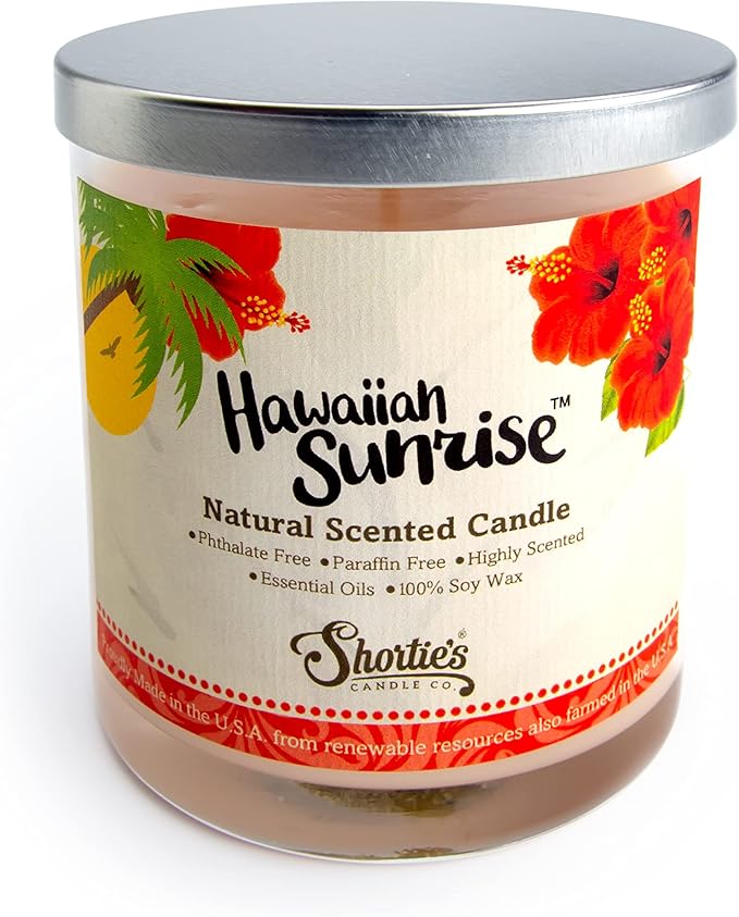 Hawaiian Sunrise Scented Natural Soy Candle, Essential Fragrance Oils, 100% Soy, Phthalate & Paraben Free, Clean Burning, 9 Oz.