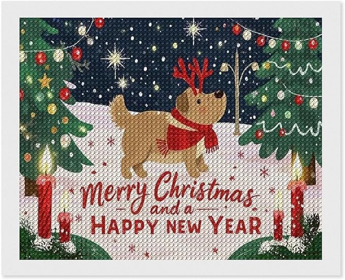 Diamond Painting Kits for Adults - Merry Christmas And Happy New Year Red Antlers & Scarf Painting DIY 5D Full Drill Diamond Dots Paintings with Diamonds Gem Art And Crafts Home Decor 16"x20"