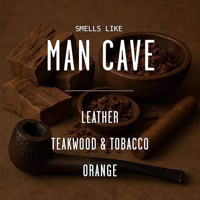 Man Cave Candle I Scented Black Candles for Men - Rich Teakwood & Tobacco Soy Wax Mens Candle - Infused w/Essential Oils | Masculine Manly Candles for Men I 50Hr Burn, 9oz I Non Toxic I Made in USA