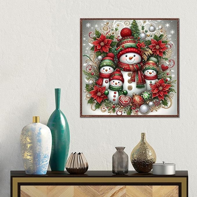 Christmas Diamond Art Kits for Adults, Snowman Family Diamond Painting Kits for Beginners, 5D Full Drill Gem Art Paint with Diamonds Dots Crafts Kits for Home Decor Gift 14x14inch