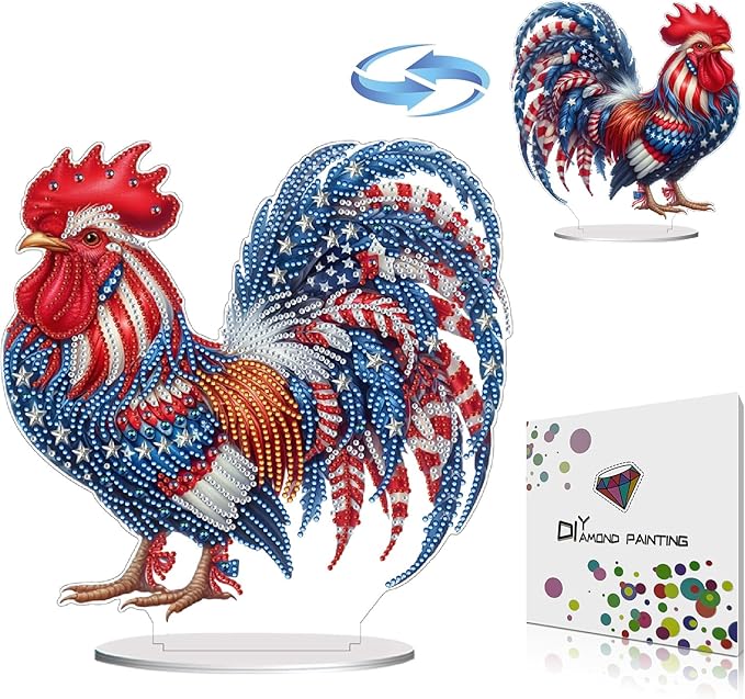 ARTopet DIY Diamond Desktop Ornament PET Irregular Shape Special Shaped Crystal Double Sided Pattern Single Sided Diamond Art Painting Tabletop Home Ornaments Decor (Rooster02)