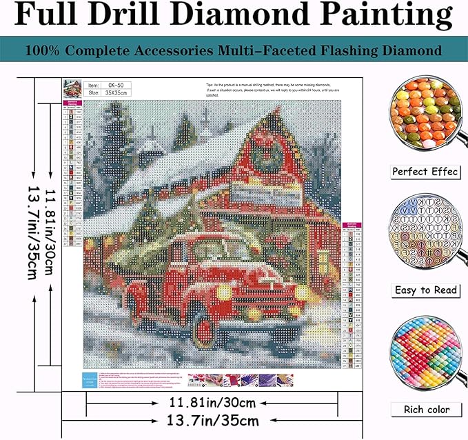 CZYWJMEI Christmas 5D Diamond Painting Kits for Adults Beginners,DIY Winter Truck House Diamond Art Kits,Full Round Drill Diamond Dot Gem Art Kits,Home Wall Decor 13.7x13.7nch
