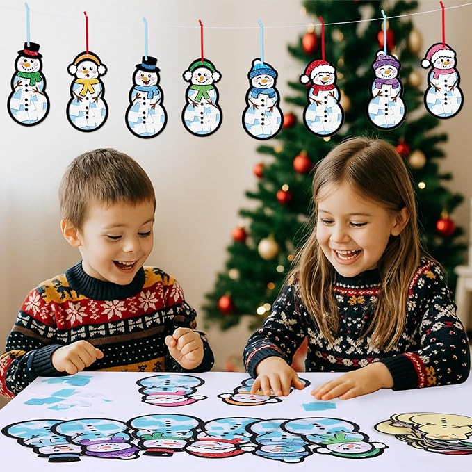 Tinlade 32 Set Winter Snowman Suncatchers Crafts Kit Christmas DIY Window Tissue Paper Hanging Ornaments Make Your Own Stained Glass Sun Catcher Xmas Winter Holiday School Home Classroom Activities