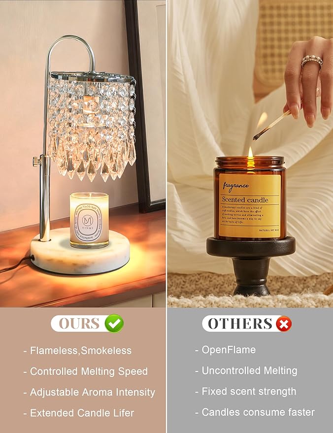 Candle Warmer Lamp with Timer Dimmable, Birthday Gifts for Women, Wax Melt Warmer for House Warming Gifts New Home Decor, Adjustable Height Crystal Candle Lamp for Jar Candles with 3 Bulbs, Silver
