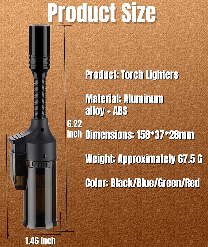 4 Pack Butane Torch Lighter, Mini Refillable Windproof Jet Flame Lighters with Safety Lock, Refillable Adjustable Flame Butane Gas Lighter for Candle Camping Fireplace BBQ Grill(Fuel Not Included)