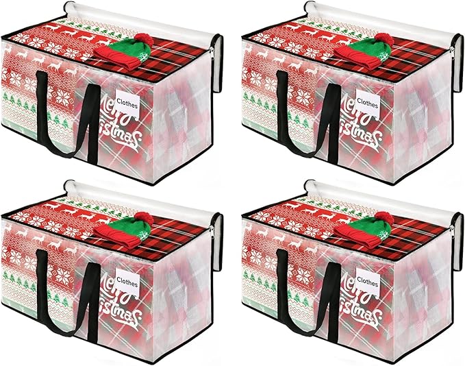 BlissTotes Clear Moving Bags Heavy Duty, 93L Extra Large Storage Bags with Zipper & Reinforced Handles, Waterproof PP Moving Totes for Clothes, Bedding, Comforters, Space Saving Storage (8 Pack)