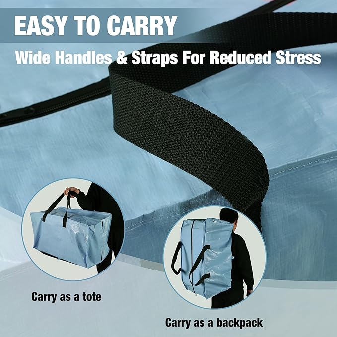 WORKPRO 6 Pack Extra Large Moving Bags with Zippers & Carrying Handles Backpack Straps, Heavy-Duty Storage Tote for Space Saving & Storage, Alternative to Moving Box (Dusty Blue)