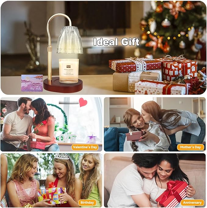 TOACSUCP Candle Warmer Lamp with 3 Bulbs, Adjustable Height Dimmable Candle Warmer with Timer, Compatible with Large Jar Candles, Candle Lamp with Charming Gift Box for Her/Him